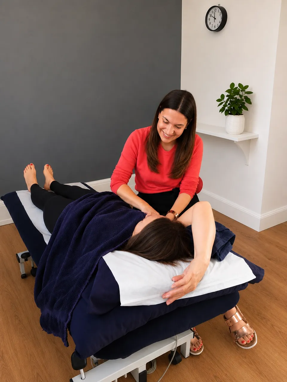 Hands-on physiotherapy treatment for a patient on a treatment plinth
